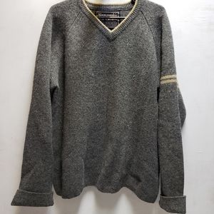 ABERCROMBIE & FITCH Vintage wool v-neck sweater grey & tan mens/unisex large